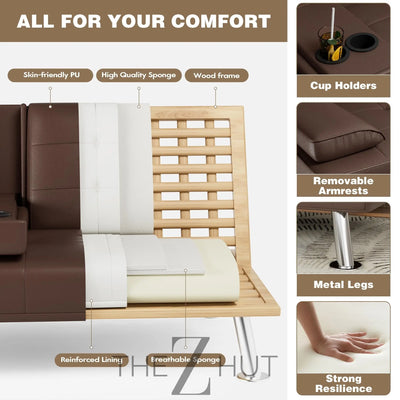 Homall Futon Sofa Bed, Leather Futon Couch with Removable Armrests, Adjustable Recliner Sleeper Sofa Bed with Dual Cup Holders for Living Room, Apartment, Office (Black) THE Z HUT