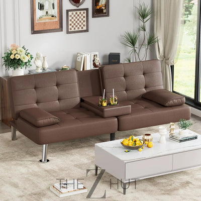 Homall Futon Sofa Bed, Leather Futon Couch with Removable Armrests, Adjustable Recliner Sleeper Sofa Bed with Dual Cup Holders for Living Room, Apartment, Office (Black) THE Z HUT