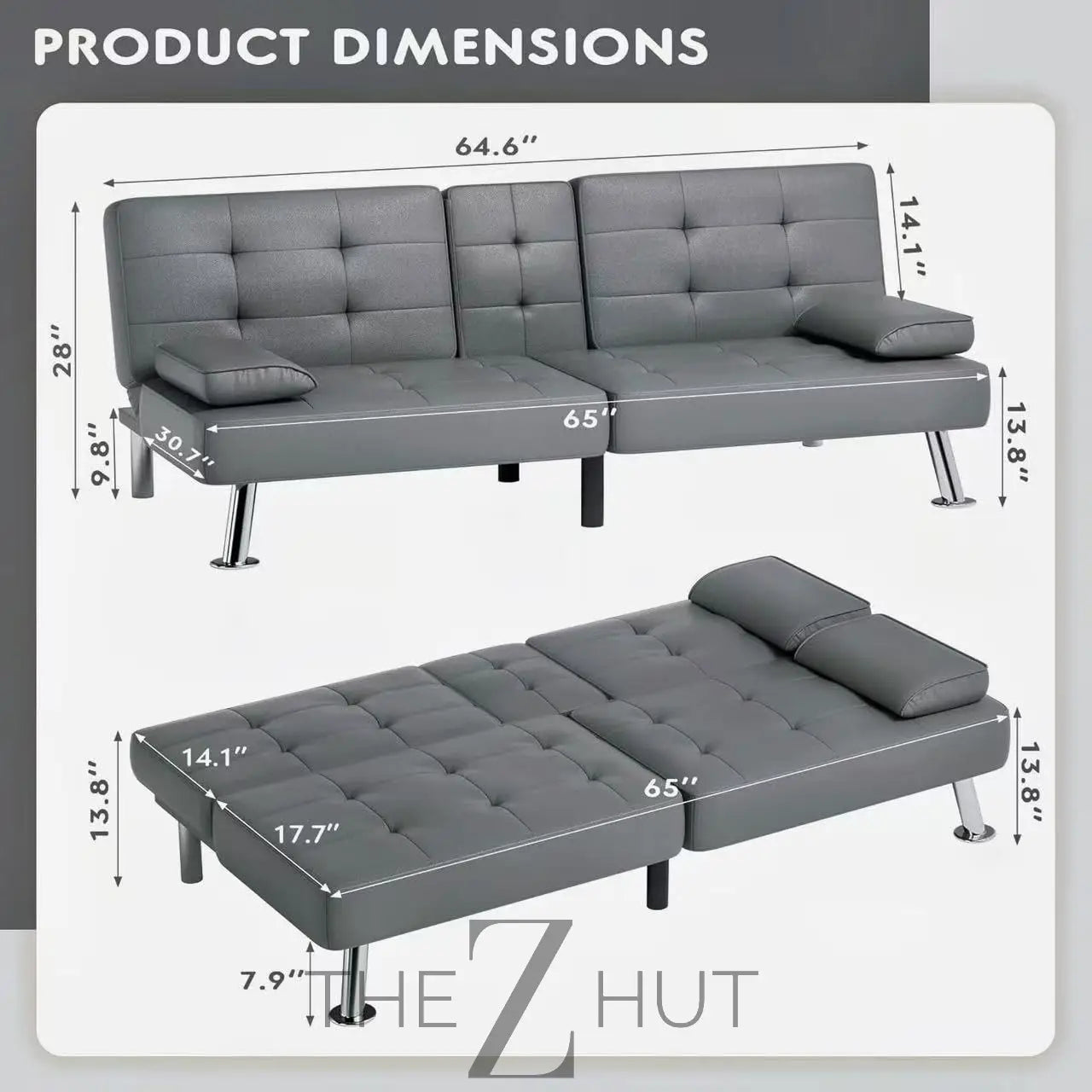 Homall Futon Sofa Bed, Leather Futon Couch with Removable Armrests, Adjustable Recliner Sleeper Sofa Bed with Dual Cup Holders for Living Room, Apartment, Office (Black) THE Z HUT