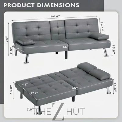Homall Futon Sofa Bed, Leather Futon Couch with Removable Armrests, Adjustable Recliner Sleeper Sofa Bed with Dual Cup Holders for Living Room, Apartment, Office (Black) THE Z HUT