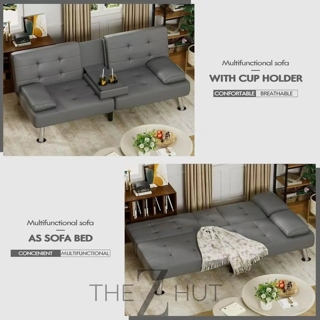 Homall Futon Sofa Bed, Leather Futon Couch with Removable Armrests, Adjustable Recliner Sleeper Sofa Bed with Dual Cup Holders for Living Room, Apartment, Office (Black) THE Z HUT