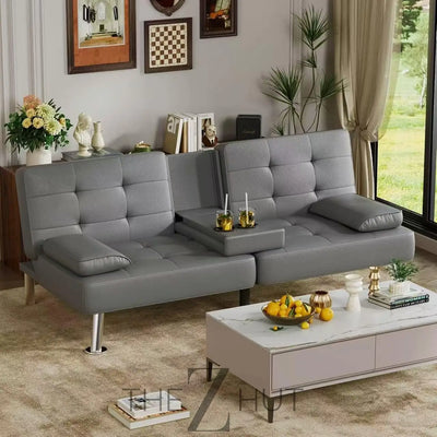 Homall Futon Sofa Bed, Leather Futon Couch with Removable Armrests, Adjustable Recliner Sleeper Sofa Bed with Dual Cup Holders for Living Room, Apartment, Office (Black) THE Z HUT