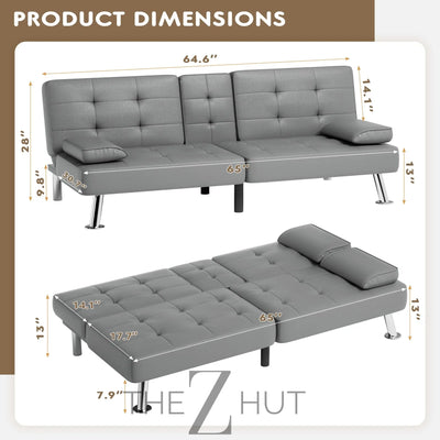 Homall Futon Sofa Bed, Leather Futon Couch with Removable Armrests, Adjustable Recliner Sleeper Sofa Bed with Dual Cup Holders for Living Room, Apartment, Office (Black) THE Z HUT