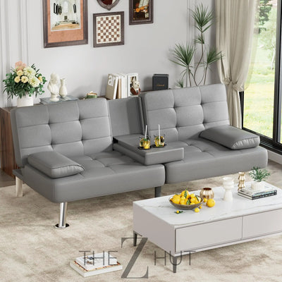 Homall Futon Sofa Bed, Leather Futon Couch with Removable Armrests, Adjustable Recliner Sleeper Sofa Bed with Dual Cup Holders for Living Room, Apartment, Office (Black) THE Z HUT