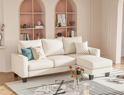 Homall Sofa for Living Room, Couch with Convertible Chaise, 3 Seat L-Shaped Sofas, Comfy Corduroy Couches for Apartment, Small Space, Cream THE Z HUT