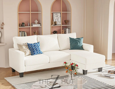 Homall Sofa for Living Room, Couch with Convertible Chaise, 3 Seat L-Shaped Sofas, Comfy Corduroy Couches for Apartment, Small Space, Cream THE Z HUT