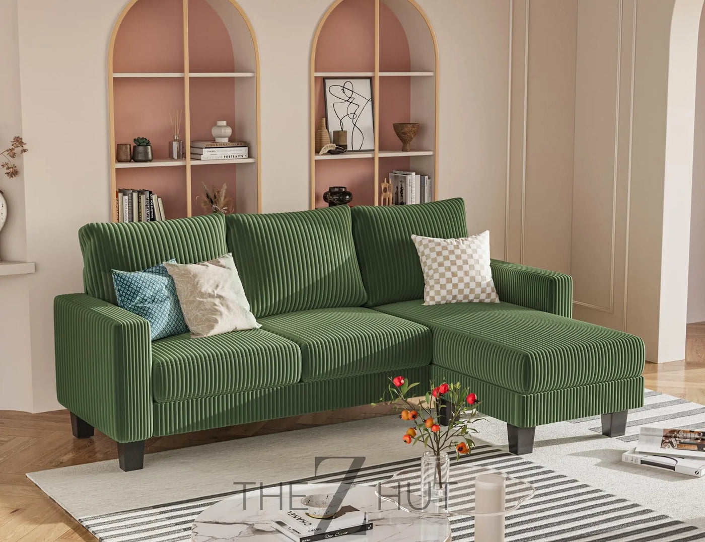 Homall Sofa for Living Room, Couch with Convertible Chaise, 3 Seat L-Shaped Sofas, Comfy Corduroy Couches for Apartment, Small Space, Cream THE Z HUT
