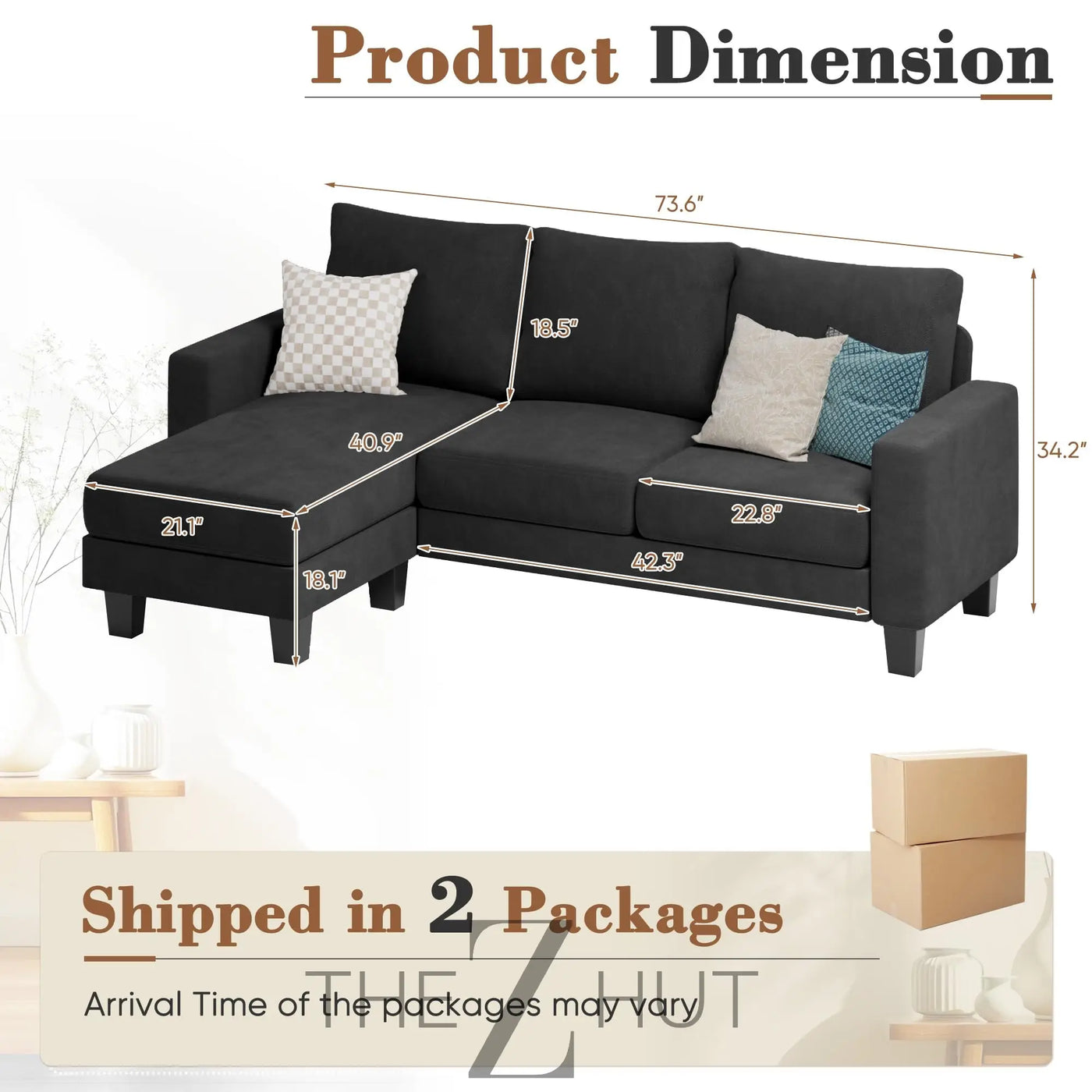 Homall Sofa for Living Room, Couch with Convertible Chaise, 3 Seat L-Shaped Sofas, Comfy Corduroy Couches for Apartment, Small Space, Cream THE Z HUT