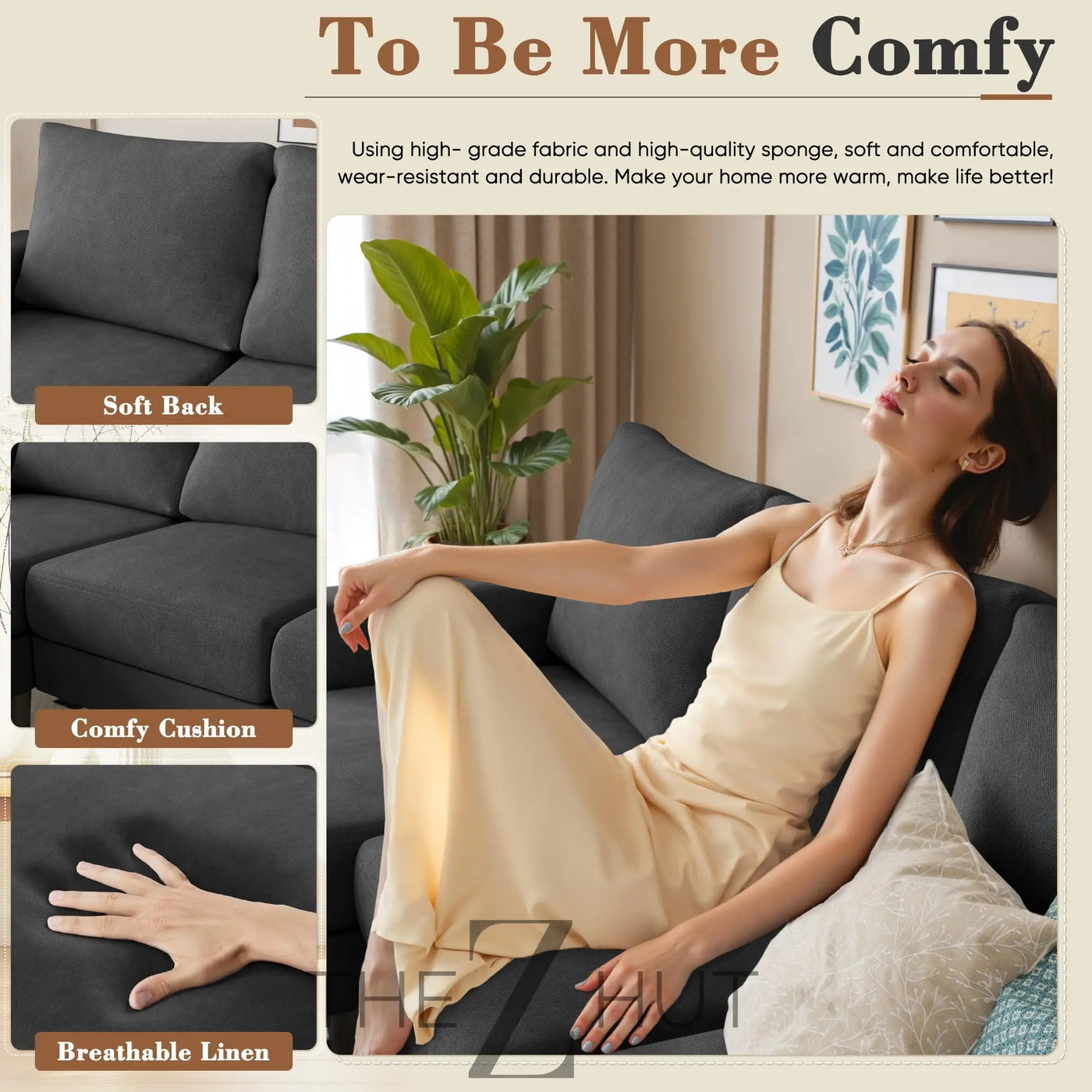 Homall Sofa for Living Room, Couch with Convertible Chaise, 3 Seat L-Shaped Sofas, Comfy Corduroy Couches for Apartment, Small Space, Cream THE Z HUT