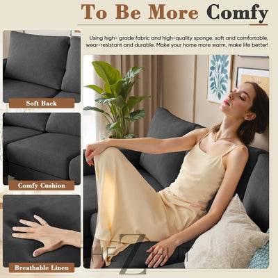 Homall Sofa for Living Room, Couch with Convertible Chaise, 3 Seat L-Shaped Sofas, Comfy Corduroy Couches for Apartment, Small Space, Cream THE Z HUT
