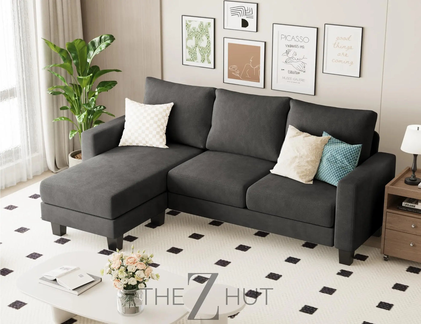 Homall Sofa for Living Room, Couch with Convertible Chaise, 3 Seat L-Shaped Sofas, Comfy Corduroy Couches for Apartment, Small Space, Cream THE Z HUT