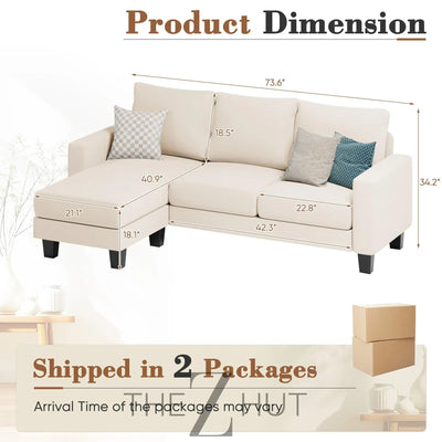 Homall Sofa for Living Room, Couch with Convertible Chaise, 3 Seat L-Shaped Sofas, Comfy Corduroy Couches for Apartment, Small Space, Cream THE Z HUT