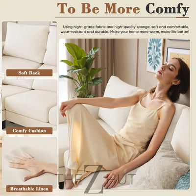 Homall Sofa for Living Room, Couch with Convertible Chaise, 3 Seat L-Shaped Sofas, Comfy Corduroy Couches for Apartment, Small Space, Cream THE Z HUT