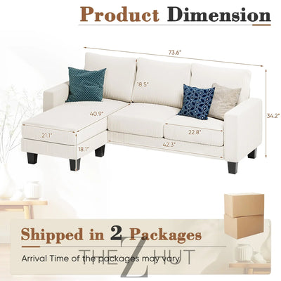 Homall Sofa for Living Room, Couch with Convertible Chaise, 3 Seat L-Shaped Sofas, Comfy Corduroy Couches for Apartment, Small Space, Cream THE Z HUT