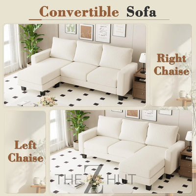 Homall Sofa for Living Room, Couch with Convertible Chaise, 3 Seat L-Shaped Sofas, Comfy Corduroy Couches for Apartment, Small Space, Cream THE Z HUT
