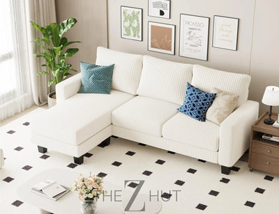 Homall Sofa for Living Room, Couch with Convertible Chaise, 3 Seat L-Shaped Sofas, Comfy Corduroy Couches for Apartment, Small Space, Cream THE Z HUT