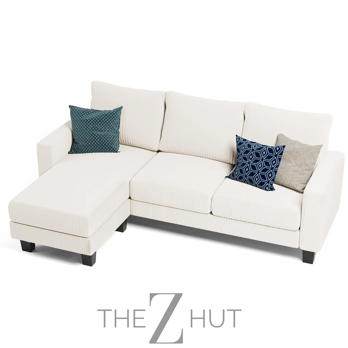 Homall Sofa for Living Room, Couch with Convertible Chaise, 3 Seat L-Shaped Sofas, Comfy Corduroy Couches for Apartment, Small Space, Cream THE Z HUT