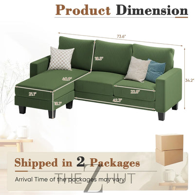 Homall Sofa for Living Room, Couch with Convertible Chaise, 3 Seat L-Shaped Sofas, Comfy Corduroy Couches for Apartment, Small Space, Cream THE Z HUT