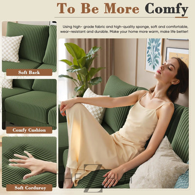 Homall Sofa for Living Room, Couch with Convertible Chaise, 3 Seat L-Shaped Sofas, Comfy Corduroy Couches for Apartment, Small Space, Cream THE Z HUT
