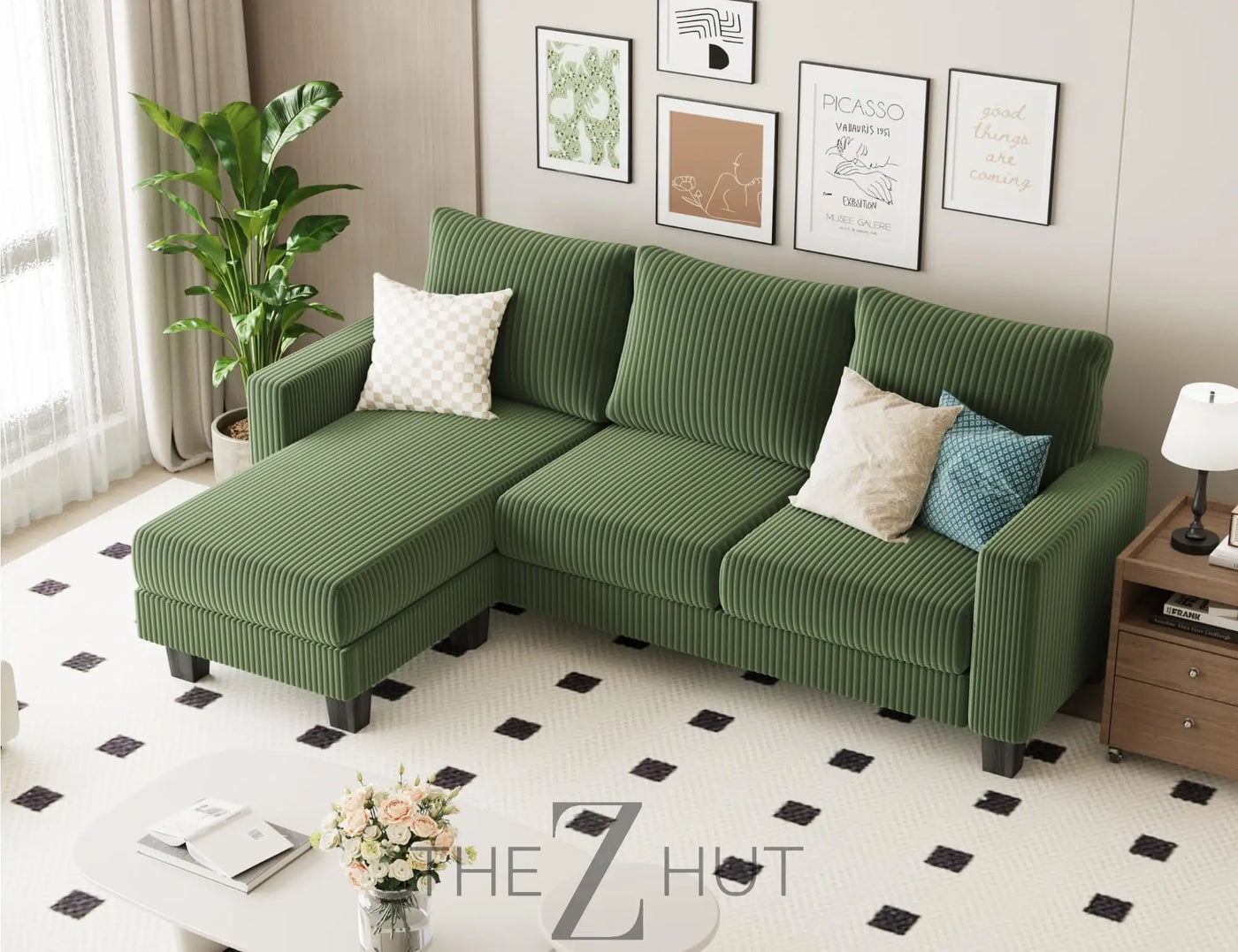 Homall Sofa for Living Room, Couch with Convertible Chaise, 3 Seat L-Shaped Sofas, Comfy Corduroy Couches for Apartment, Small Space, Cream THE Z HUT