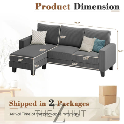Homall Sofa for Living Room, Couch with Convertible Chaise, 3 Seat L-Shaped Sofas, Comfy Corduroy Couches for Apartment, Small Space, Cream THE Z HUT