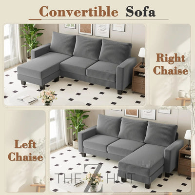 Homall Sofa for Living Room, Couch with Convertible Chaise, 3 Seat L-Shaped Sofas, Comfy Corduroy Couches for Apartment, Small Space, Cream THE Z HUT