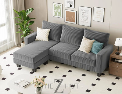Homall Sofa for Living Room, Couch with Convertible Chaise, 3 Seat L-Shaped Sofas, Comfy Corduroy Couches for Apartment, Small Space, Cream THE Z HUT