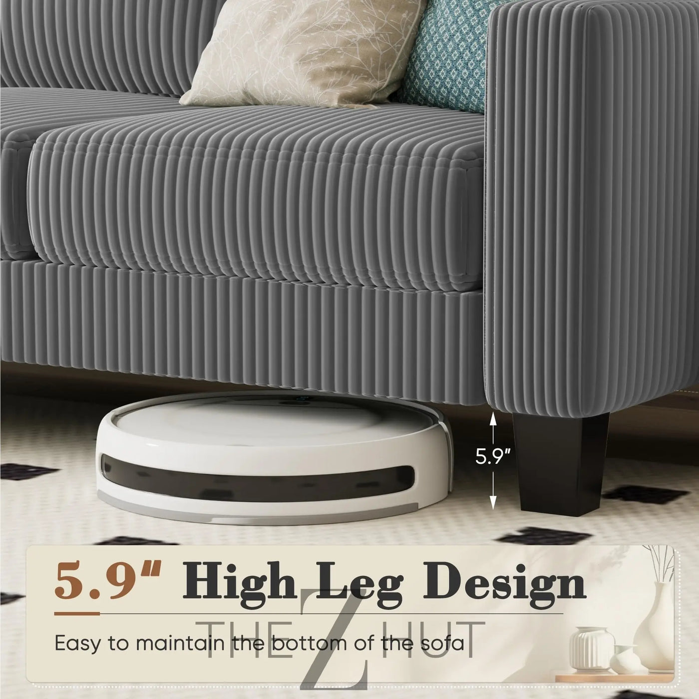 Homall Sofa for Living Room, Couch with Convertible Chaise, 3 Seat L-Shaped Sofas, Comfy Corduroy Couches for Apartment, Small Space, Cream THE Z HUT