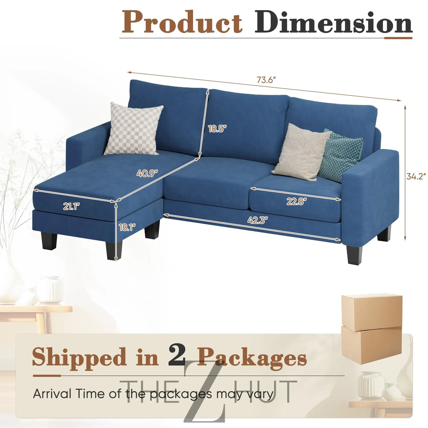 Homall Sofa for Living Room, Couch with Convertible Chaise, 3 Seat L-Shaped Sofas, Comfy Corduroy Couches for Apartment, Small Space, Cream THE Z HUT
