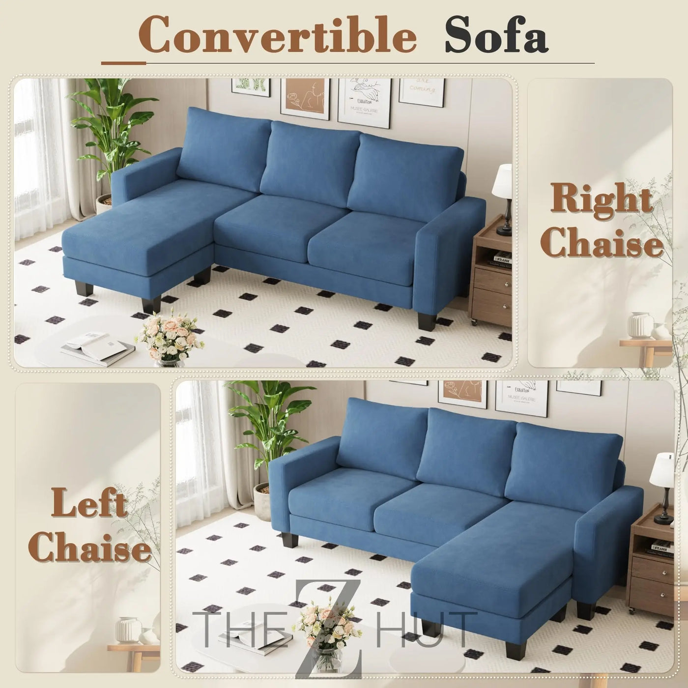 Homall Sofa for Living Room, Couch with Convertible Chaise, 3 Seat L-Shaped Sofas, Comfy Corduroy Couches for Apartment, Small Space, Cream THE Z HUT
