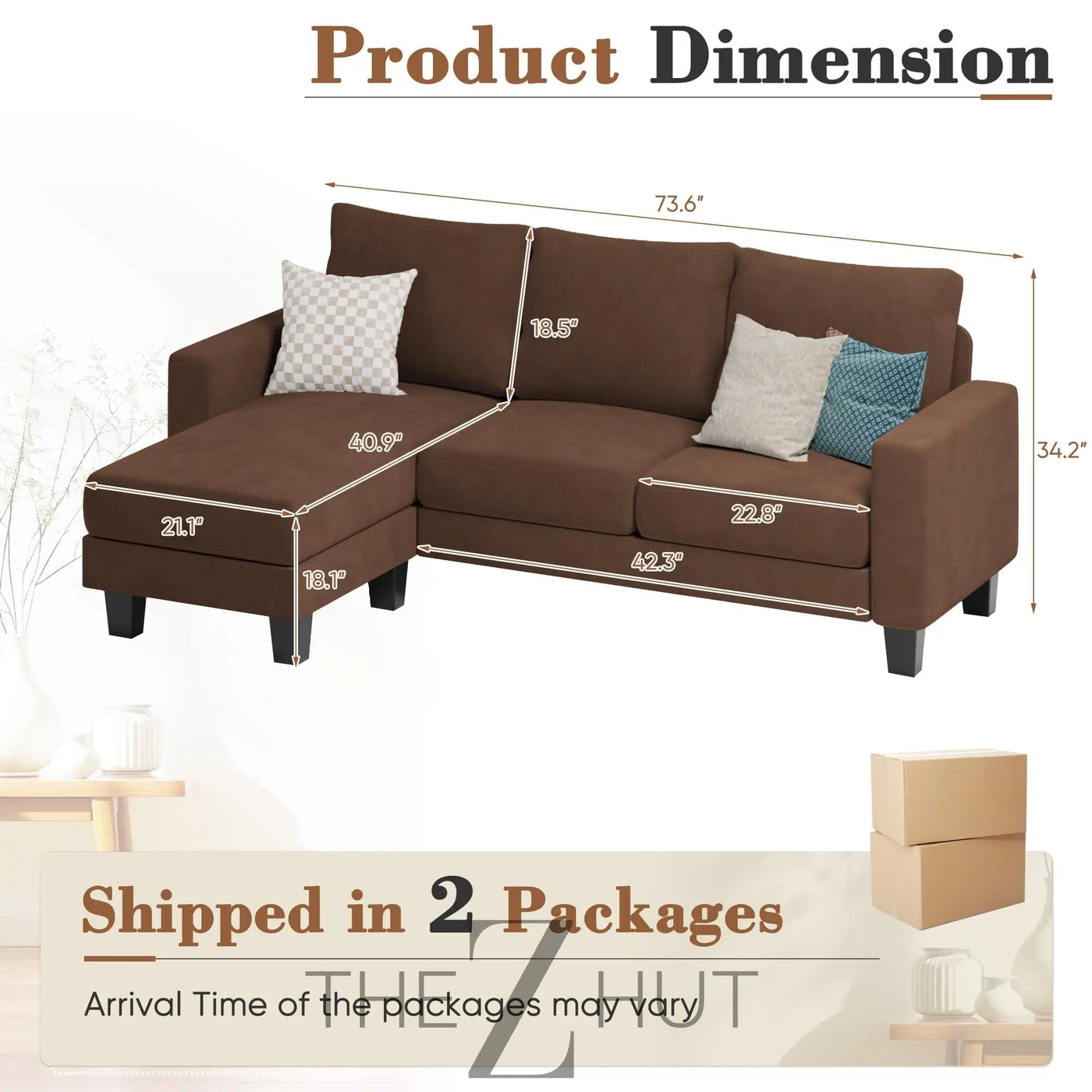 Homall Sofa for Living Room, Couch with Convertible Chaise, 3 Seat L-Shaped Sofas, Comfy Corduroy Couches for Apartment, Small Space, Cream THE Z HUT