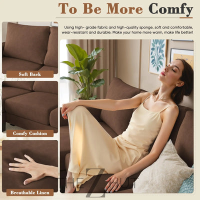 Homall Sofa for Living Room, Couch with Convertible Chaise, 3 Seat L-Shaped Sofas, Comfy Corduroy Couches for Apartment, Small Space, Cream THE Z HUT