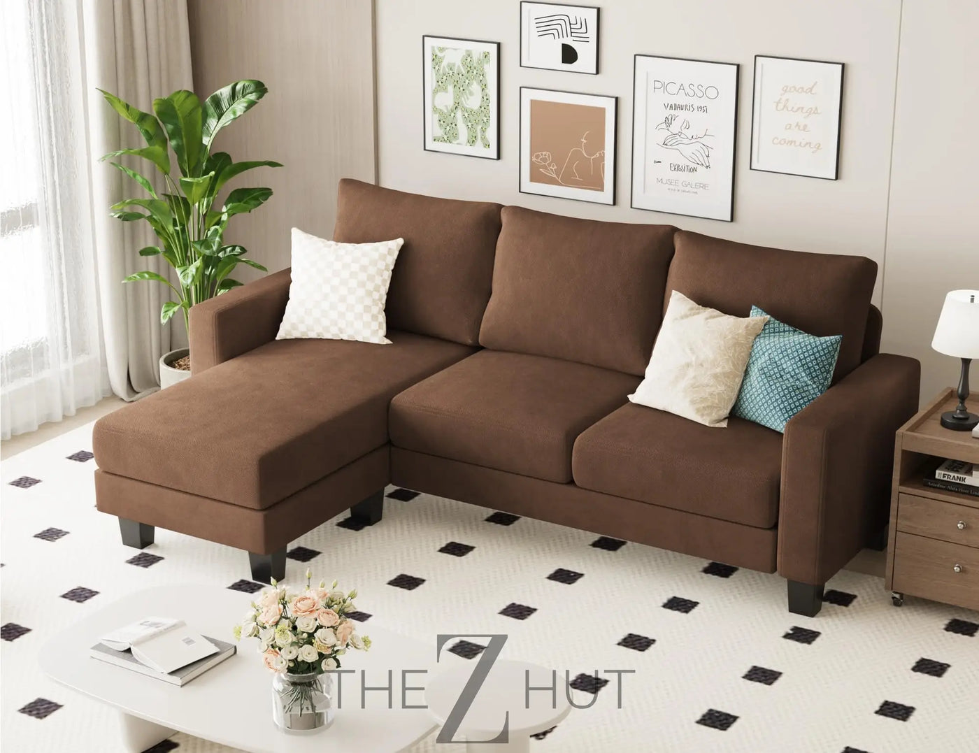 Homall Sofa for Living Room, Couch with Convertible Chaise, 3 Seat L-Shaped Sofas, Comfy Corduroy Couches for Apartment, Small Space, Cream THE Z HUT