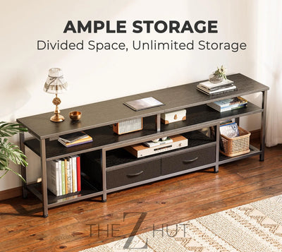 Huuger TV Stand for 65 70 Inch TV, Entertainment Center with Power Outlets and LED Lights, TV Console for Living Room, Media Console with Drawers and Shelves, Black THE Z HUT