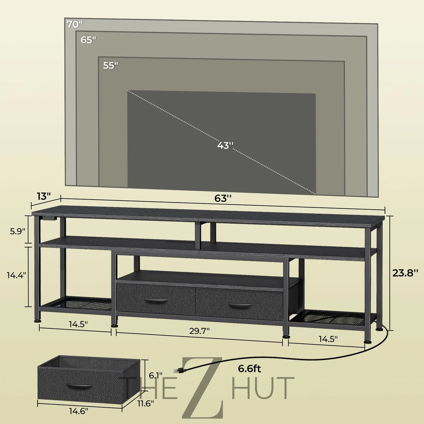 Huuger TV Stand for 65 70 Inch TV, Entertainment Center with Power Outlets and LED Lights, TV Console for Living Room, Media Console with Drawers and Shelves, Black THE Z HUT