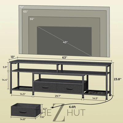 Huuger TV Stand for 65 70 Inch TV, Entertainment Center with Power Outlets and LED Lights, TV Console for Living Room, Media Console with Drawers and Shelves, Black THE Z HUT