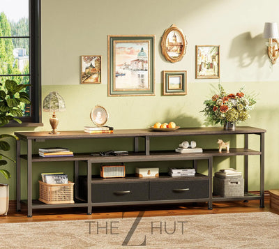 Huuger TV Stand for 65 70 Inch TV, Entertainment Center with Power Outlets and LED Lights, TV Console for Living Room, Media Console with Drawers and Shelves, Black THE Z HUT