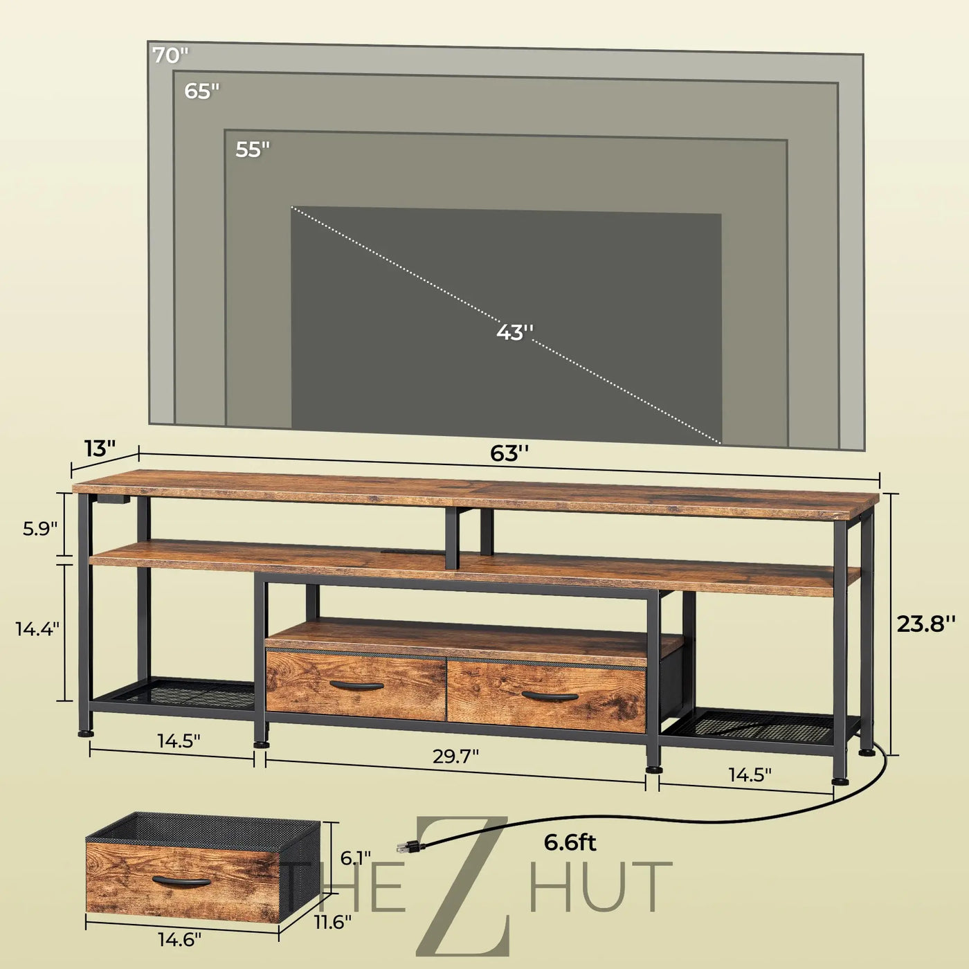 Huuger TV Stand for 65 70 Inch TV, Entertainment Center with Power Outlets and LED Lights, TV Console for Living Room, Media Console with Drawers and Shelves, Black THE Z HUT