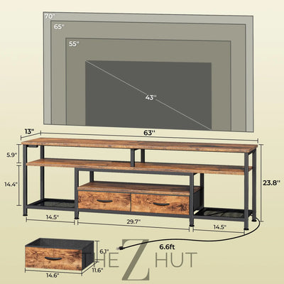 Huuger TV Stand for 65 70 Inch TV, Entertainment Center with Power Outlets and LED Lights, TV Console for Living Room, Media Console with Drawers and Shelves, Black THE Z HUT