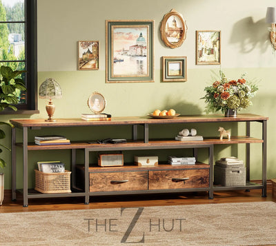 Huuger TV Stand for 65 70 Inch TV, Entertainment Center with Power Outlets and LED Lights, TV Console for Living Room, Media Console with Drawers and Shelves, Black THE Z HUT