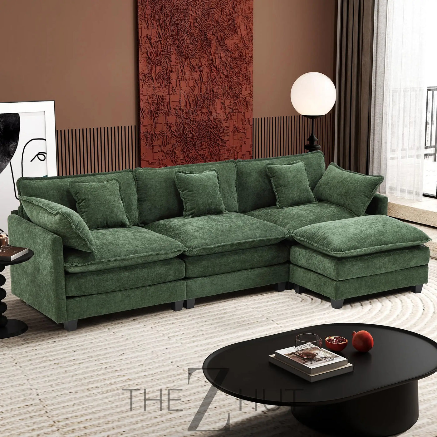 Ihanherry 146" U-Shaped Modern Sofa Modular Sectional Cloud Couch with 2 Ottoman, 6-Seat Chenille Deep Seat Sofa with 6 Pillows for Living Room, Bedroom and Apartment, Grey THE Z HUT