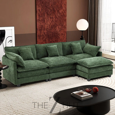 Ihanherry 146" U-Shaped Modern Sofa Modular Sectional Cloud Couch with 2 Ottoman, 6-Seat Chenille Deep Seat Sofa with 6 Pillows for Living Room, Bedroom and Apartment, Grey THE Z HUT