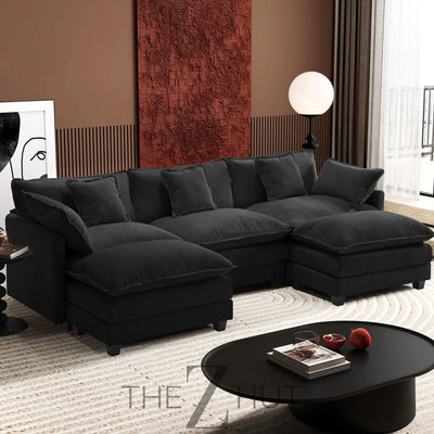 Ihanherry 146" U-Shaped Modern Sofa Modular Sectional Cloud Couch with 2 Ottoman, 6-Seat Chenille Deep Seat Sofa with 6 Pillows for Living Room, Bedroom and Apartment, Grey THE Z HUT