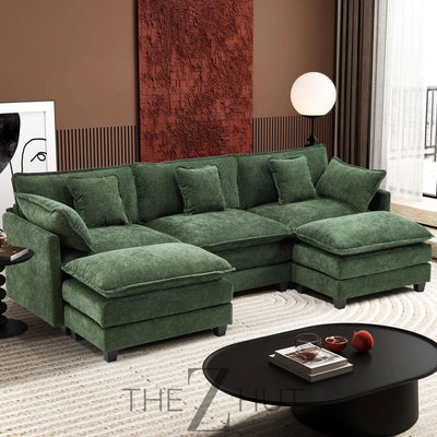 Ihanherry 146" U-Shaped Modern Sofa Modular Sectional Cloud Couch with 2 Ottoman, 6-Seat Chenille Deep Seat Sofa with 6 Pillows for Living Room, Bedroom and Apartment, Grey THE Z HUT