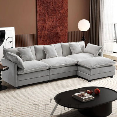 Ihanherry 146" U-Shaped Modern Sofa Modular Sectional Cloud Couch with 2 Ottoman, 6-Seat Chenille Deep Seat Sofa with 6 Pillows for Living Room, Bedroom and Apartment, Grey THE Z HUT