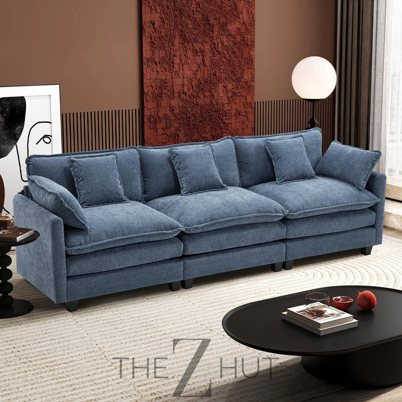 Ihanherry 146" U-Shaped Modern Sofa Modular Sectional Cloud Couch with 2 Ottoman, 6-Seat Chenille Deep Seat Sofa with 6 Pillows for Living Room, Bedroom and Apartment, Grey THE Z HUT