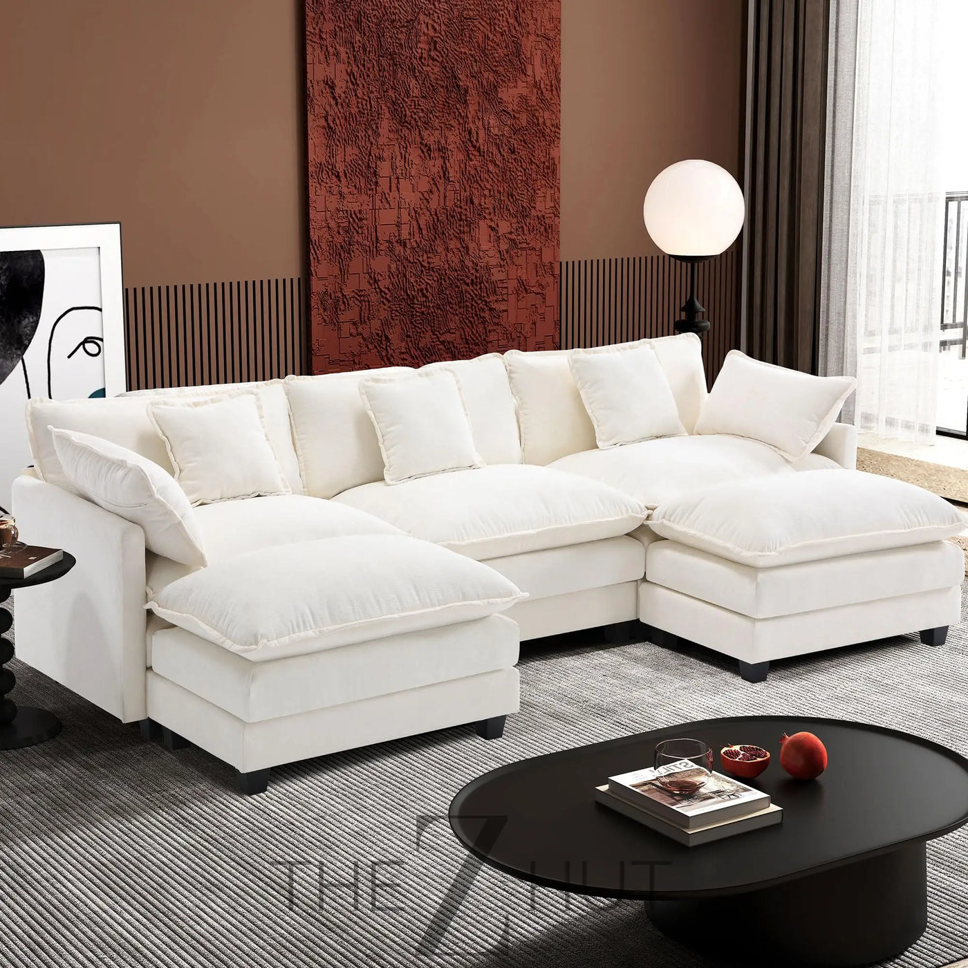 Ihanherry 146" U-Shaped Modern Sofa Modular Sectional Cloud Couch with 2 Ottoman, 6-Seat Chenille Deep Seat Sofa with 6 Pillows for Living Room, Bedroom and Apartment, Grey THE Z HUT