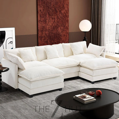 Ihanherry 146" U-Shaped Modern Sofa Modular Sectional Cloud Couch with 2 Ottoman, 6-Seat Chenille Deep Seat Sofa with 6 Pillows for Living Room, Bedroom and Apartment, Grey THE Z HUT