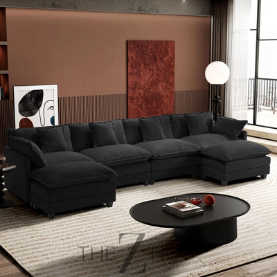 Ihanherry 146" U-Shaped Modern Sofa Modular Sectional Cloud Couch with 2 Ottoman, 6-Seat Chenille Deep Seat Sofa with 6 Pillows for Living Room, Bedroom and Apartment, Grey THE Z HUT