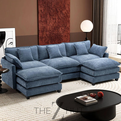Ihanherry 146" U-Shaped Modern Sofa Modular Sectional Cloud Couch with 2 Ottoman, 6-Seat Chenille Deep Seat Sofa with 6 Pillows for Living Room, Bedroom and Apartment, Grey THE Z HUT